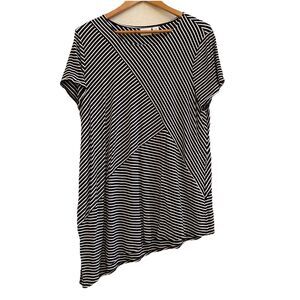 Chicos Weekends Top‎ Womens 3 Black White Stripe Tunic T-Shirt Asymmetrical Knit